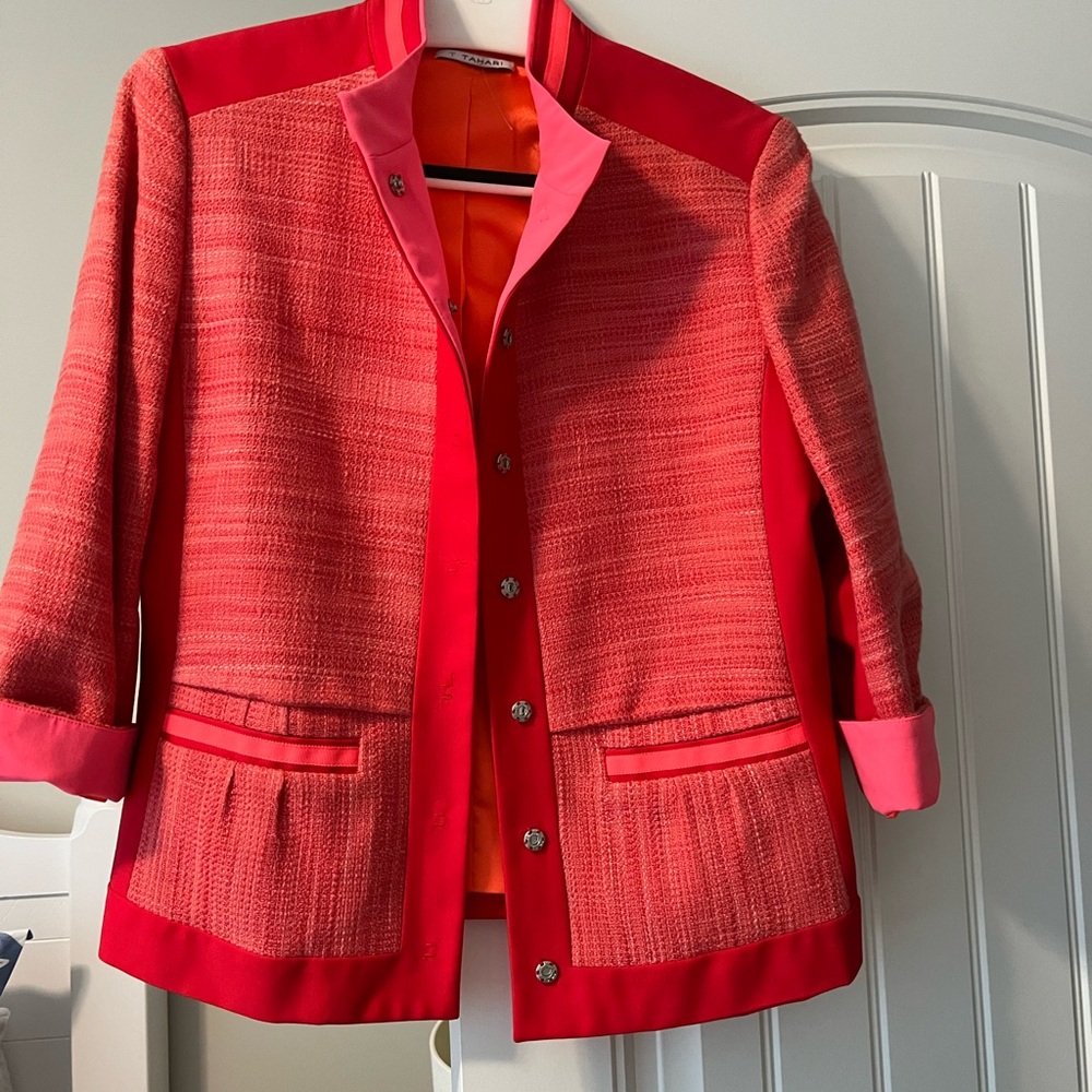 Women's Tahari orange and vibrant pink blazer!   So Beautiful!!